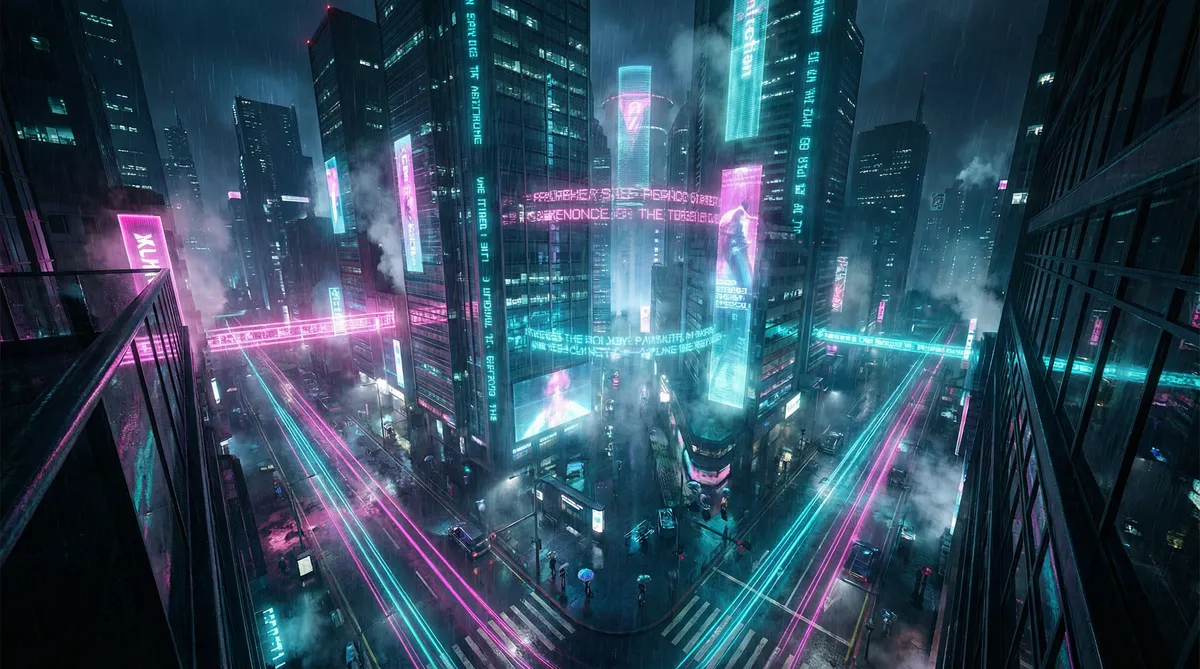 5g电影院确定年龄 竖屏短剧平台首页背景 - 赛博朋克都市夜景